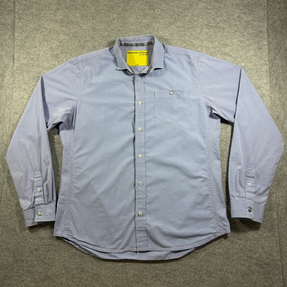 Descendant of Thieves Button Up Shirt Mens XL Blue Gingham Cotton Slim Fit
